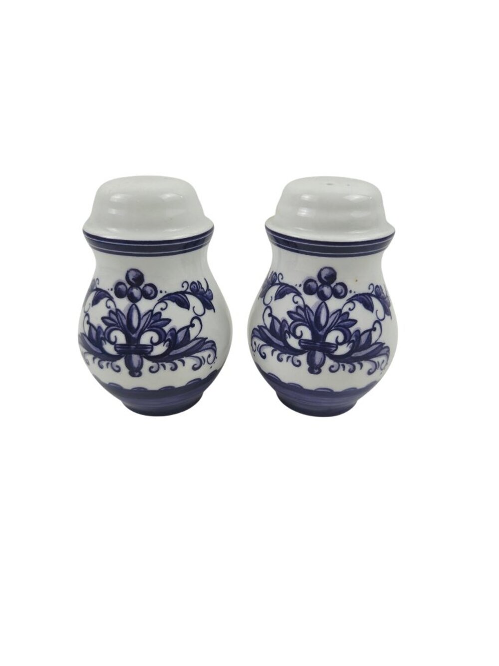 Vintage Blue White Salt Pepper Shakers Floral Ceramic Vintage Table Decor